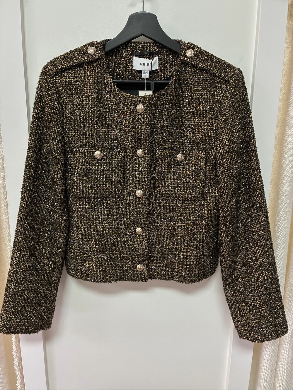 Reiss NWT Textured Tweed Lady Jacket with Silver Buttons